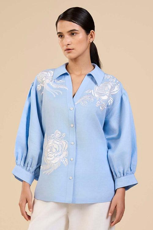 Ice Blue Embroidered Shirt