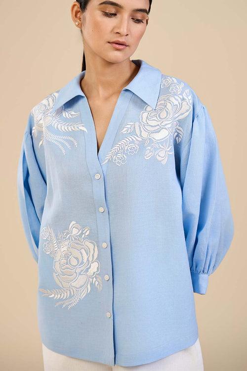 Ice Blue Embroidered Shirt
