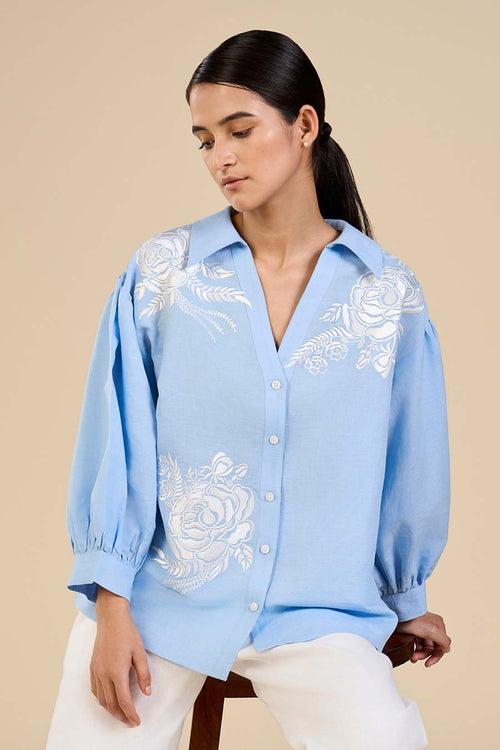 Ice Blue Embroidered Shirt