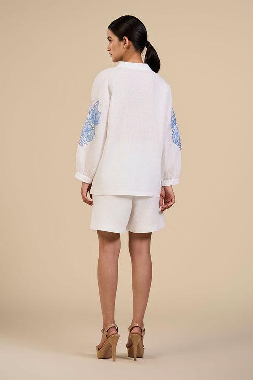 White Rosette Embroidered Shirt