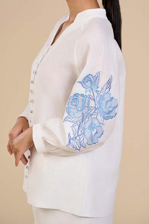 White Rosette Embroidered Shirt