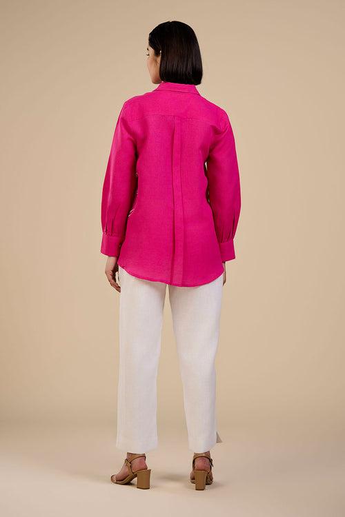 Fuchsia Pink Blooming Rose Embroidered Shirt