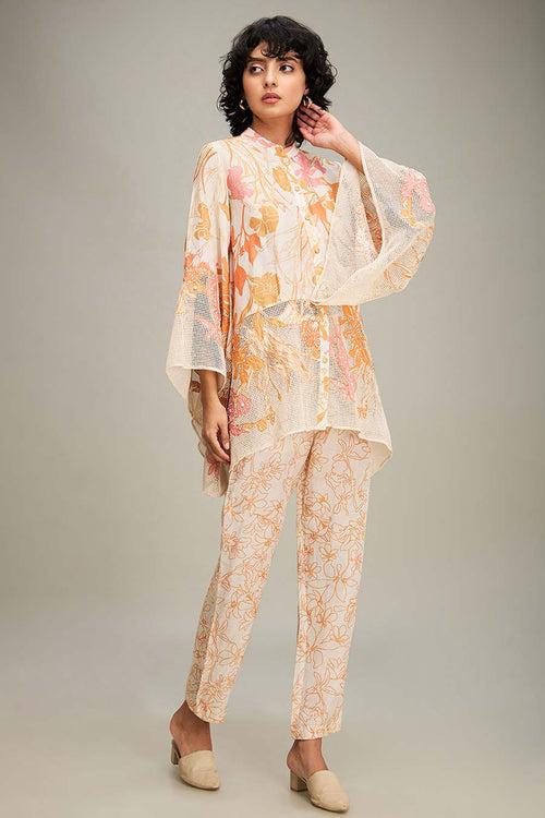 Off-White Zinnia Applique Shirt & Pant Co-Ord Set