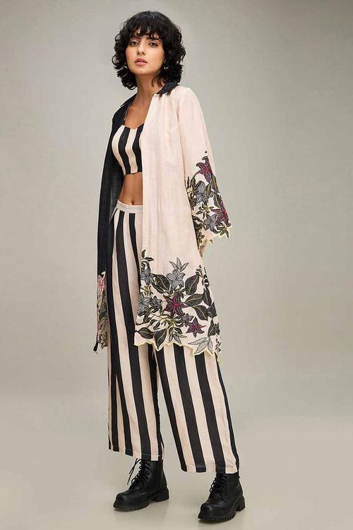 Black & White Ahyana Printed Co-Ord Set With Jacket