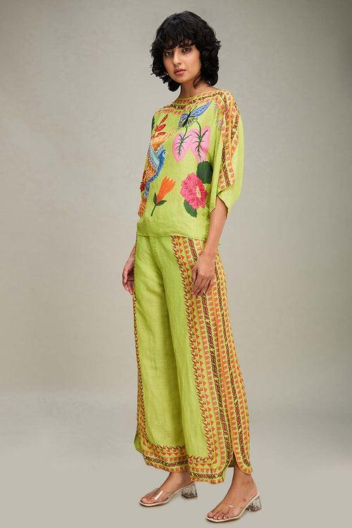 Green Avain Printed Kimono Top & Pant Co-Ord Set