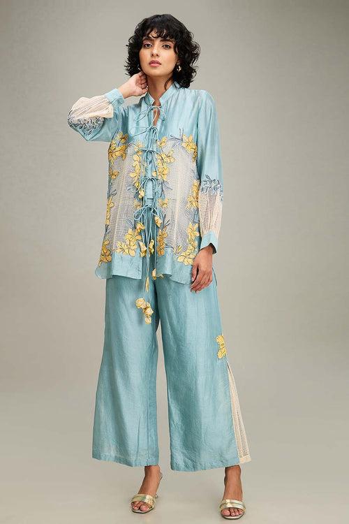 Blue Zinnia Applique Shirt & Pant Co-Ord Set