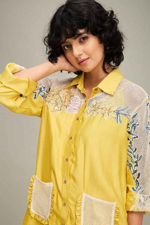 Yellow Zinnia Applique Shirt & Pant Co-Ord Set