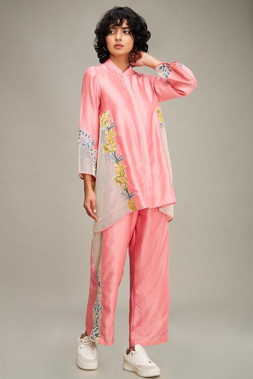 Pink Zinnia Applique Shirt & Pant Co-Ord Set