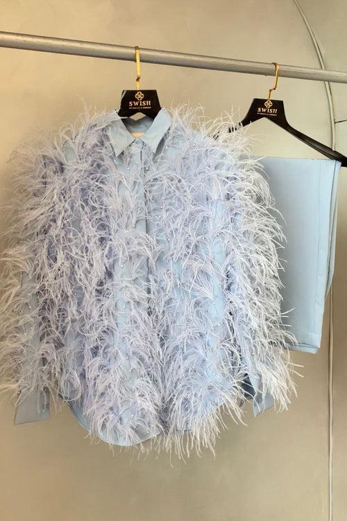 Powder Blue Heavily Embellished Feather Coordinate