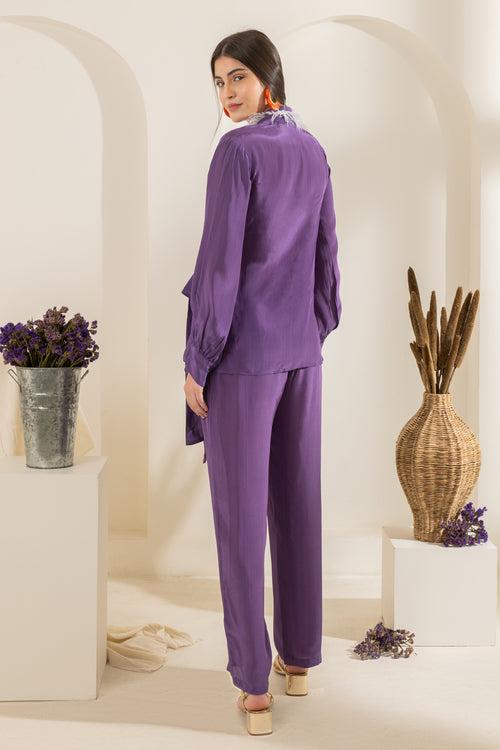 Lavender Feather Oversized Wrap Top With Pants