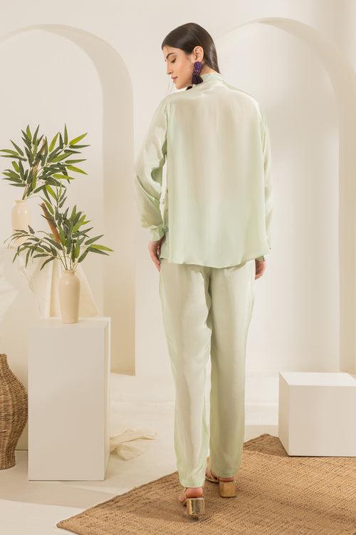 Mint Green Embellished Oversized Shirt With Pants