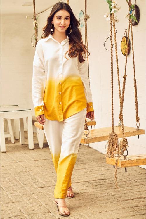 Boho White And Yellow Ombre Oversized Shirt With Pants