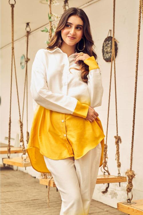 Boho White And Yellow Ombre Oversized Shirt With Pants