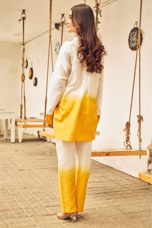 Boho White And Yellow Ombre Oversized Shirt With Pants