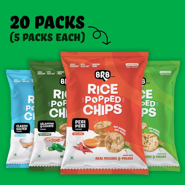 Rice Popped Chips -  20 Packs (48 Grams Each) - 4 Flavours X 5 Packs