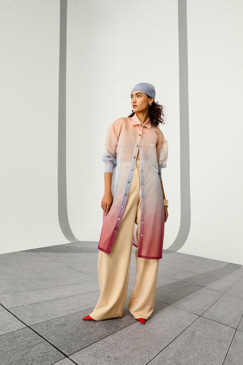 Ombre Sheer Long Shirt Set