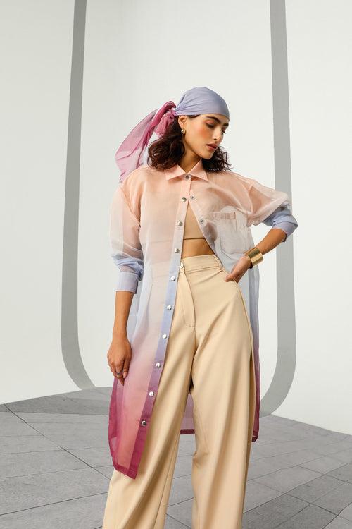 Ombre Sheer Long Shirt Set