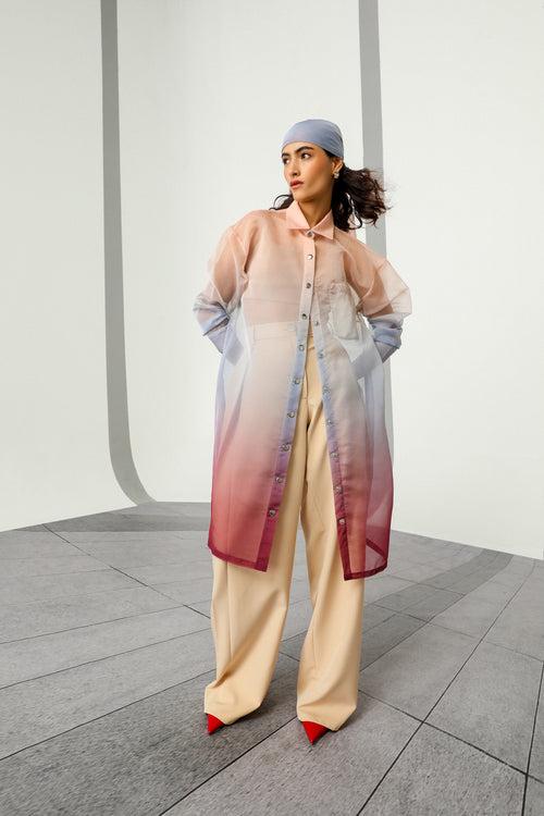 Ombre Sheer Long Shirt Set