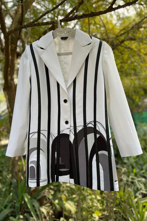 Leather striped arch print blazer set