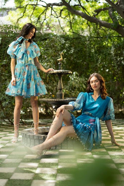 Blue La fontaine print dress