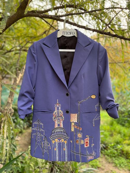 Embroidered & Embellished Mauve City Print Blazer