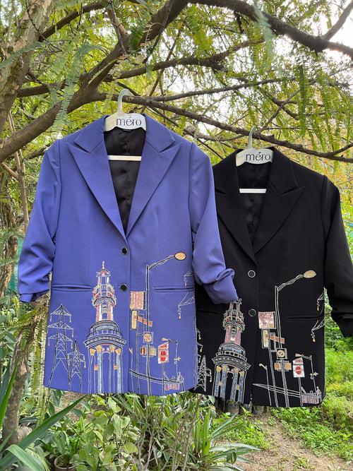 Embroidered & Embellished Mauve City Print Blazer