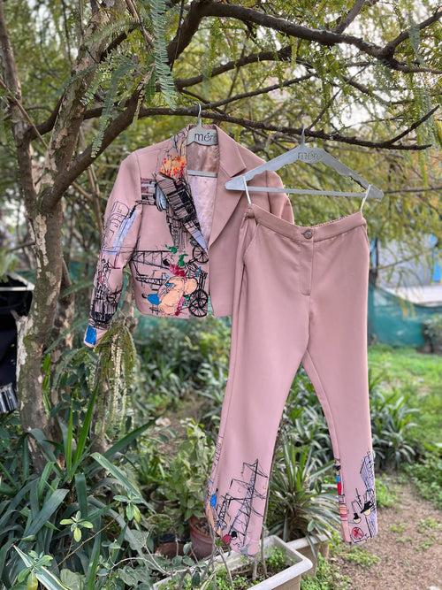 Tan Print & Embellished Pant Suit