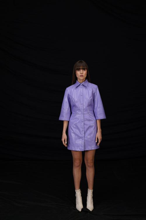 Lavender Faux Leather Pintuck Dress