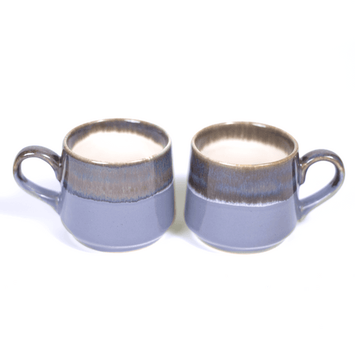 Studio Pottery Purple and Grey Dual Glazed Cups - Set of 2