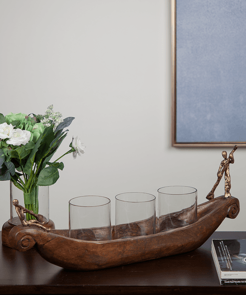 Wooden Boat Candle Holder