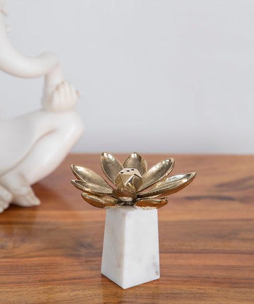 Lotus Incense Holder With Marble White Base