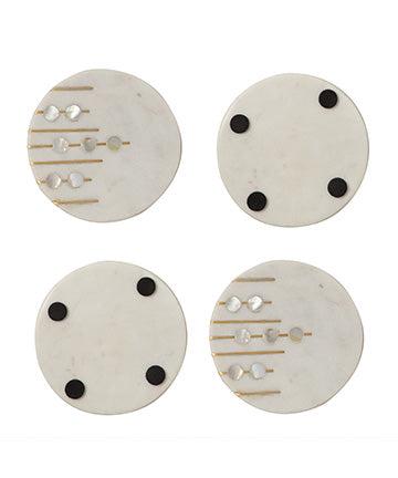 Round Marble With Brass And Mother Of Pearl Inlay Work Coasters - Set Of Four