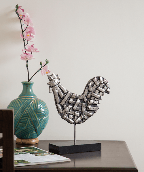 Silver And Black Oxidized Rooster