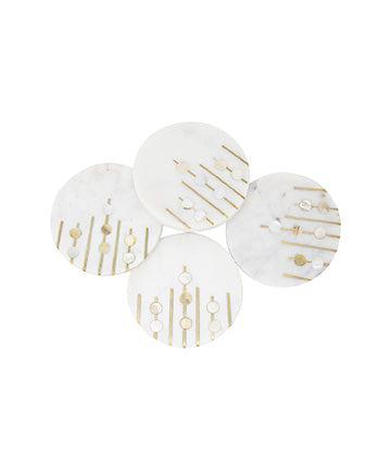 Round Marble With Brass And Mother Of Pearl Inlay Work Coasters - Set Of Four