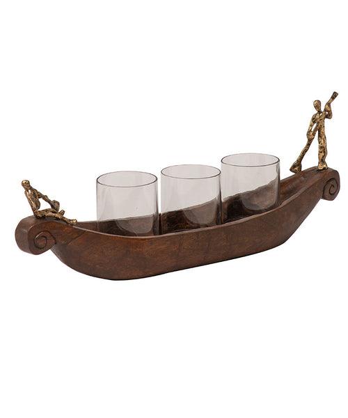 Wooden Boat Candle Holder