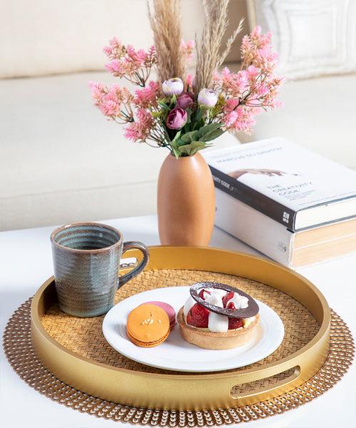 Round Weave Cane Serving Tray