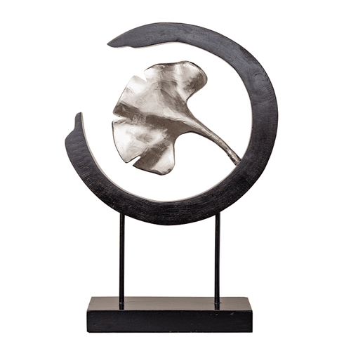 Silver Ginkgo Leaf in Black Arch Mounted on Stand