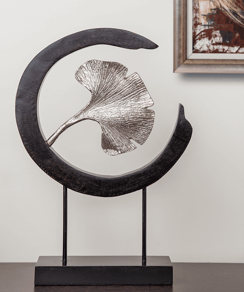 Silver Ginkgo Leaf in Black Arch Mounted on Stand