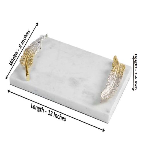 Leaf Handle Gold Silver Decorative Tray on White Marble