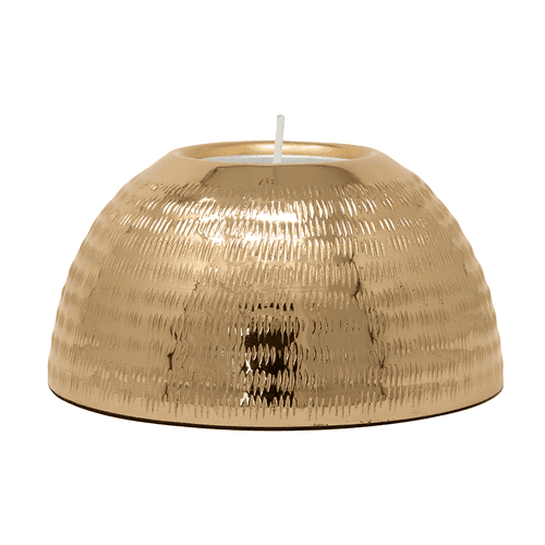 Dome Shaped Baarik Texture Tea Light Candle Holder Light Gold Finish