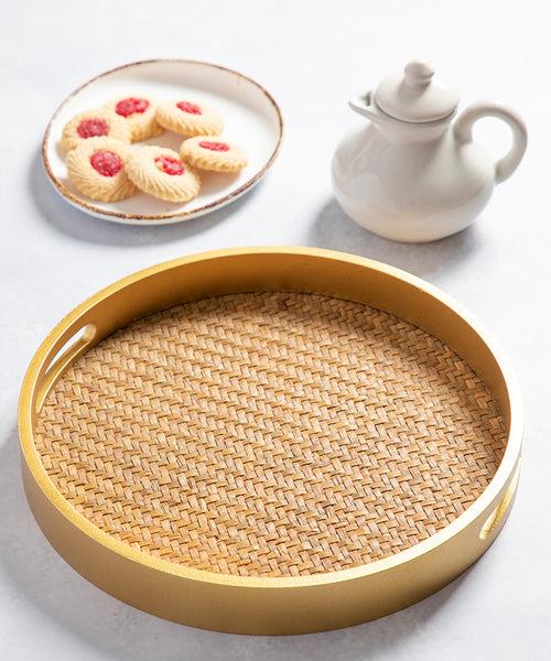 Round Weave Cane Serving Tray