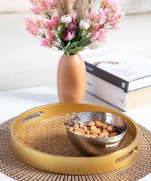 Round Weave Cane Serving Tray