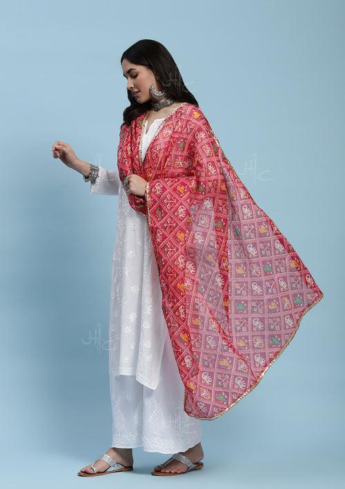 Kota Printed Womens's Dupatta - Pink