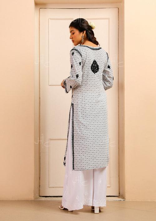 Mulmul Chikankari Printed Women's Kurta - White