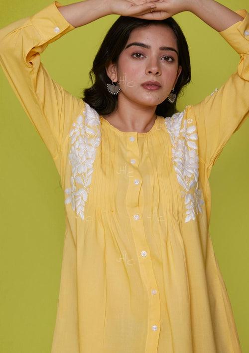 Rayon Chikankari Solid Women's Shirt - Yellow