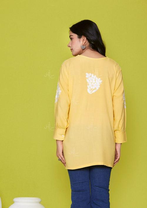 Rayon Chikankari Solid Women's Shirt - Yellow