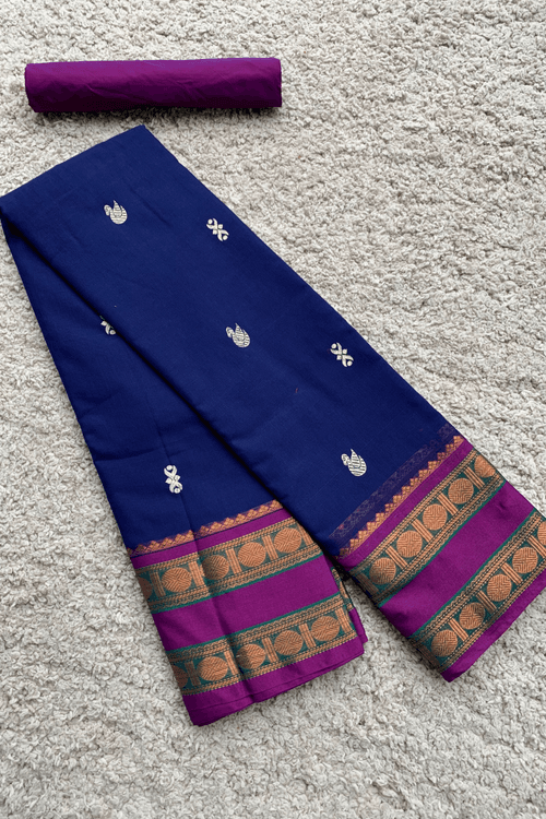 Blue chettinad cotton saree