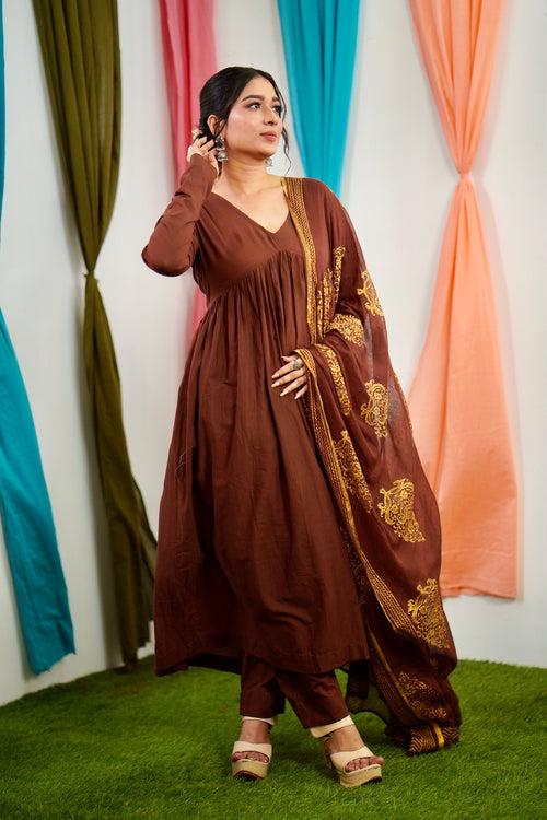 Brown Mul cotton Salwar suit