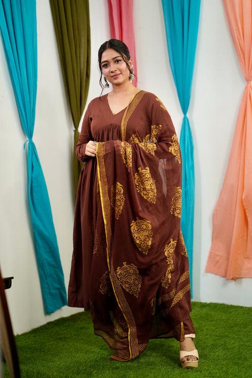 Brown Mul cotton Salwar suit