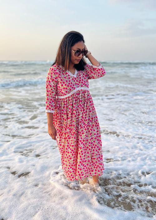 Rani Pink Floral Cotton Maxi Dress